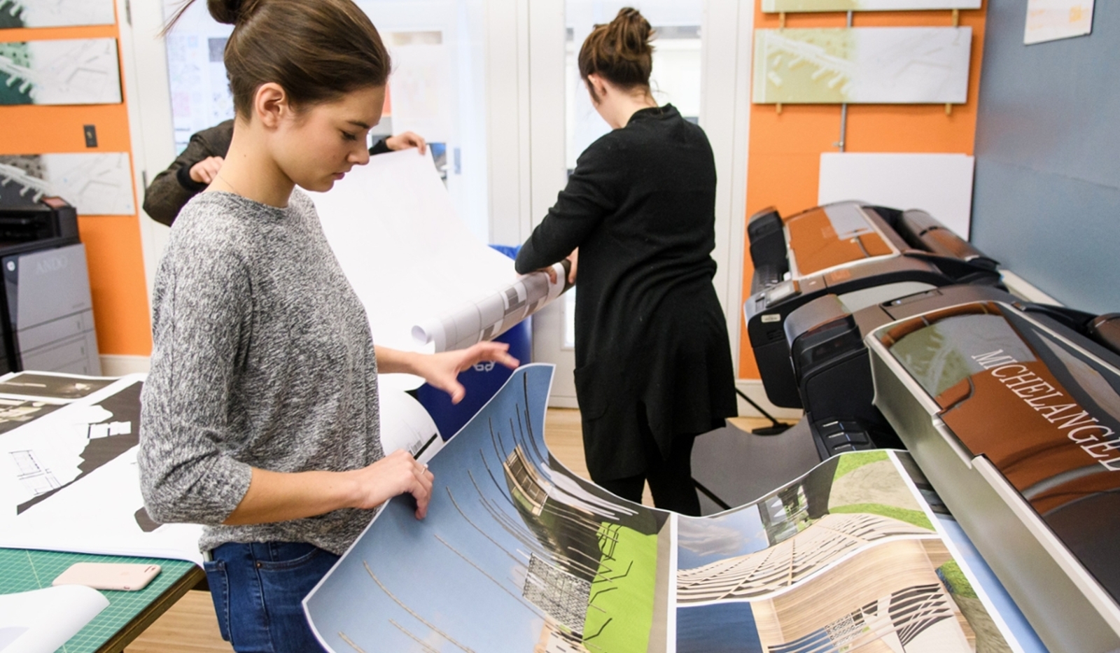 Student printing her architecture project