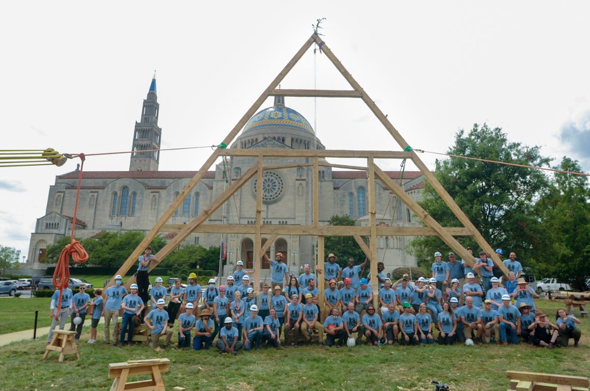 truss crew in front of the raised truss