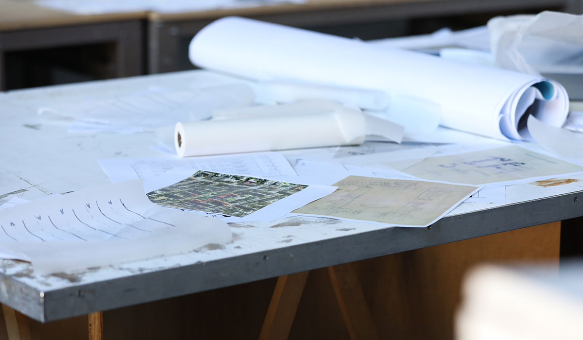 drawings on a table