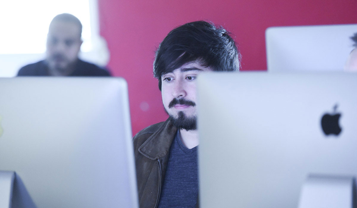 Student sitting at computer