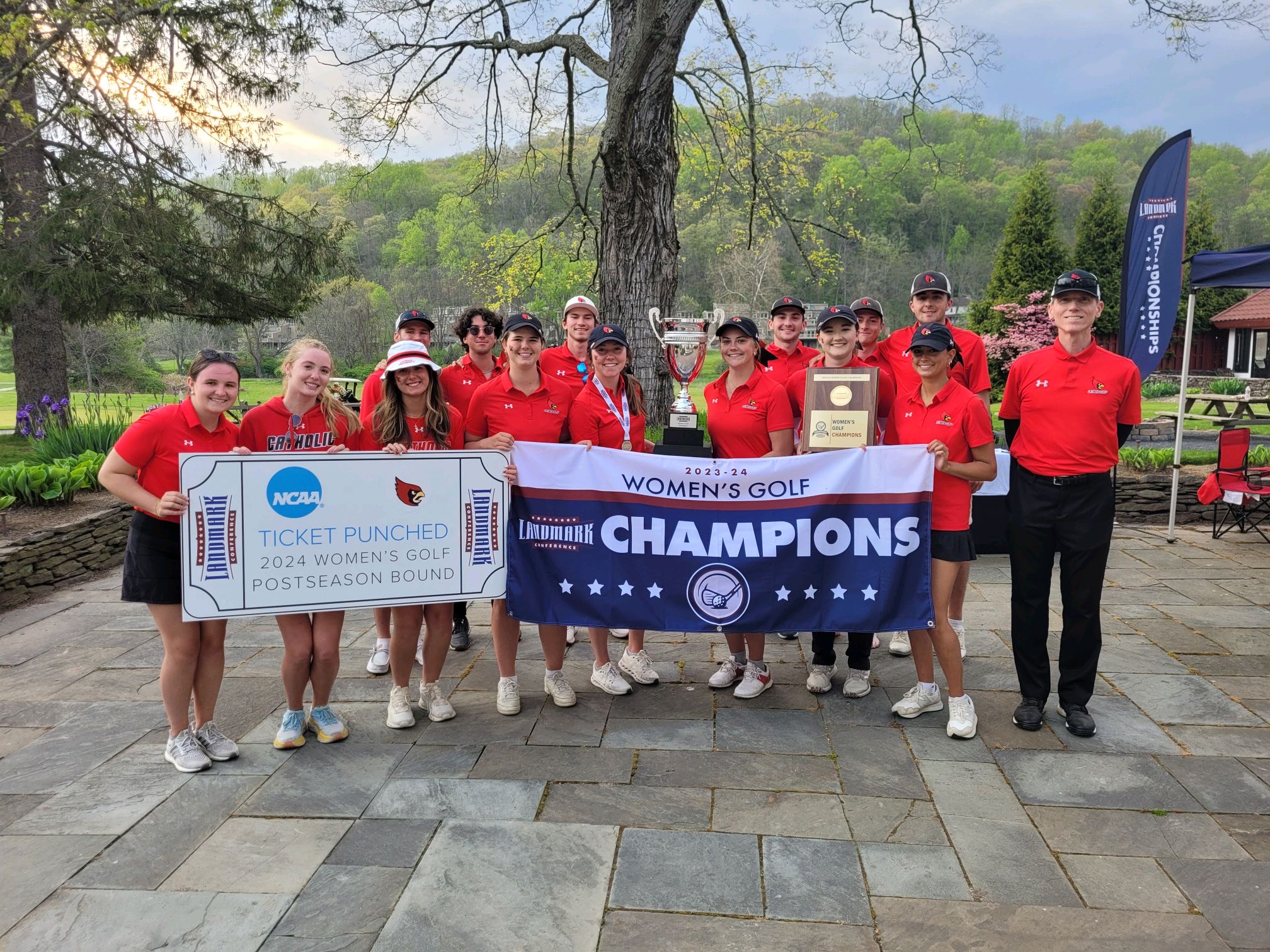 The women's golf team after securing their spot at the 2024 NCAA Championship.