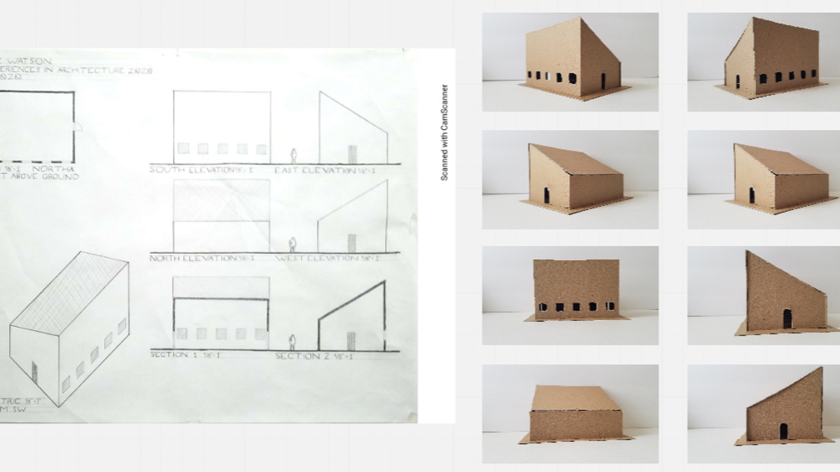 project drawing and photograph of model
